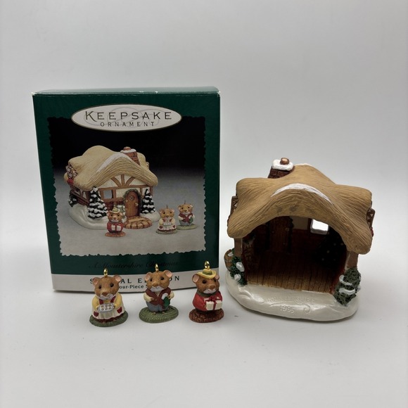 Hallmark Other - 1995 HALLMARK MINI‎ ORNAMENTS A MOUSTERSHIRE CHRISTMAS W/DISPLAY SET OF 4 BOX